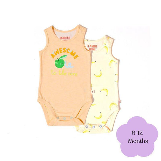 Bambi Mini Co. Supersinglet Bodysuit Unisex Orange Awesome and Bananas 2 pack 6-12