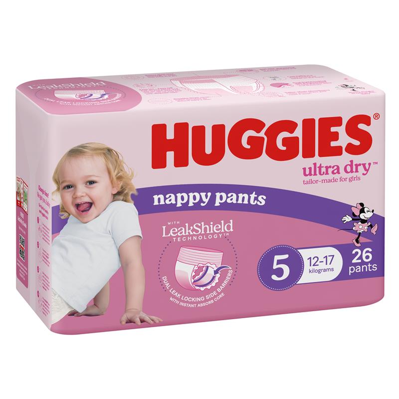 Load image into Gallery viewer, Huggies Ultra Dry Nappy Pants Size 5 12-17kg Girl 26 Pack
