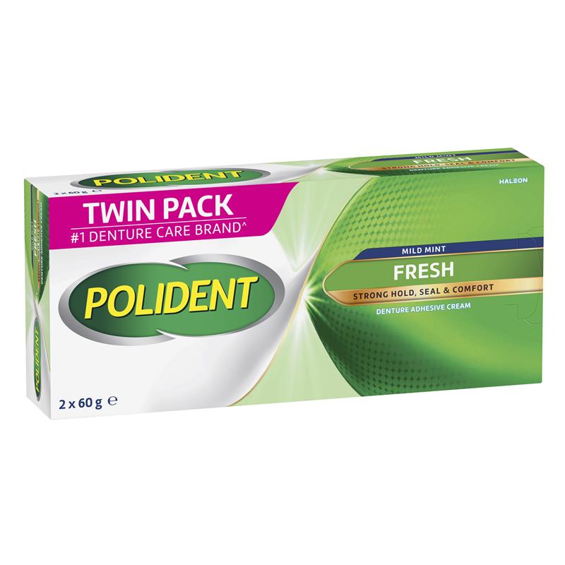 Load image into Gallery viewer, Polident Denture Adhesive Cream Fresh Mint 2x60g Pack Exclusive Size
