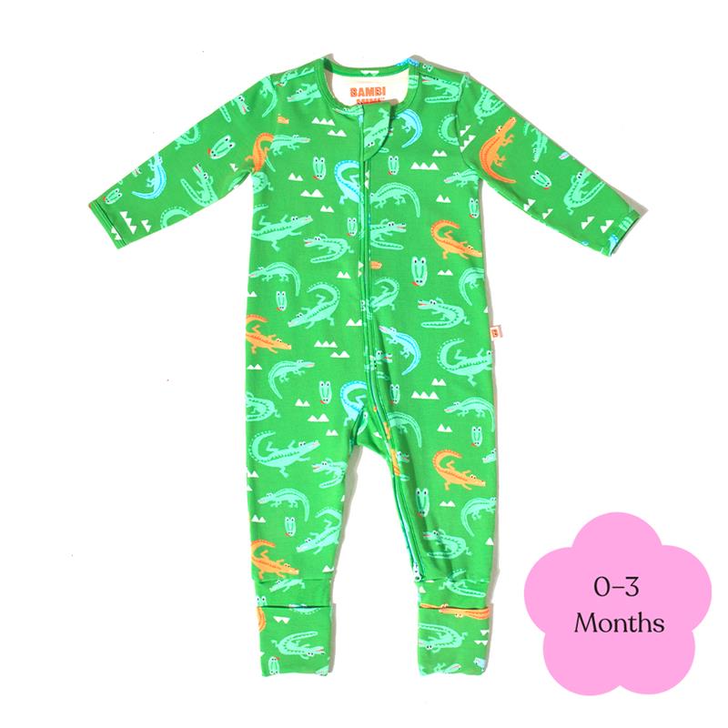 Load image into Gallery viewer, Bambi Mini Co. Wrigglesuit Boys Green Crocodile Rock 0-3
