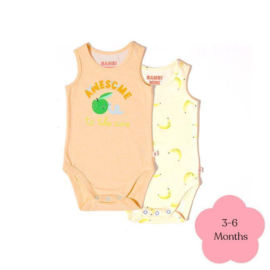 Bambi Mini Co. Supersinglet Bodysuit Unisex Orange Awesome and Bananas 2 pack 3-6