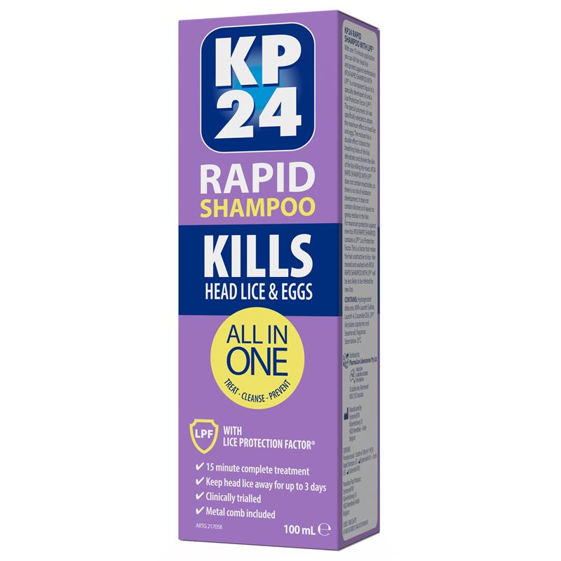 Load image into Gallery viewer, KP24 Rapid 15 Minute Head Lice/Nit Shampoo with Lice Protection Factor 100ml with Comb
