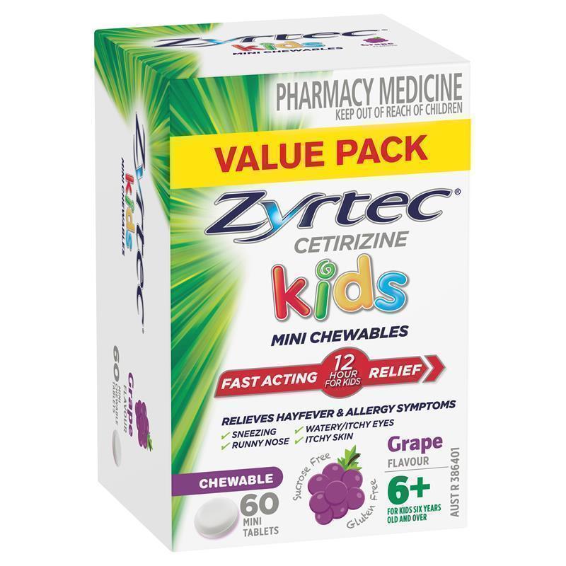 Load image into Gallery viewer, Zyrtec Kids Chewable Grape 60 Tablets
