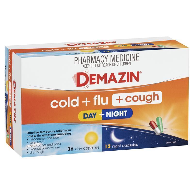 Load image into Gallery viewer, Demazin Cold + Flu + Cough Day + Night 48 Capsules
