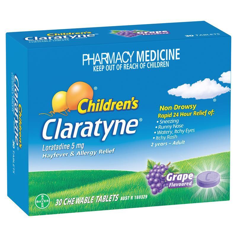 Load image into Gallery viewer, Children's Claratyne Allergy &amp; Hayfever Relief Antihistamine For Kids Grape Chewable Tablets 30 pack

