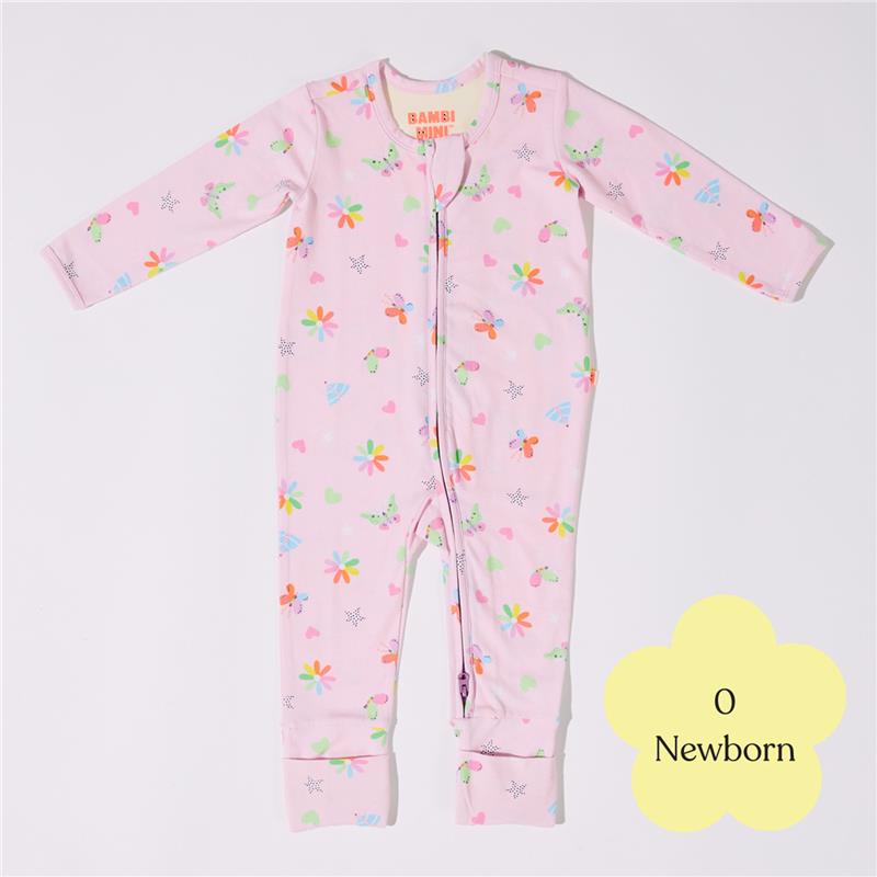 Load image into Gallery viewer, Bambi Mini Co. Wrigglesuit 0 Newborn Pink Festival Bloom
