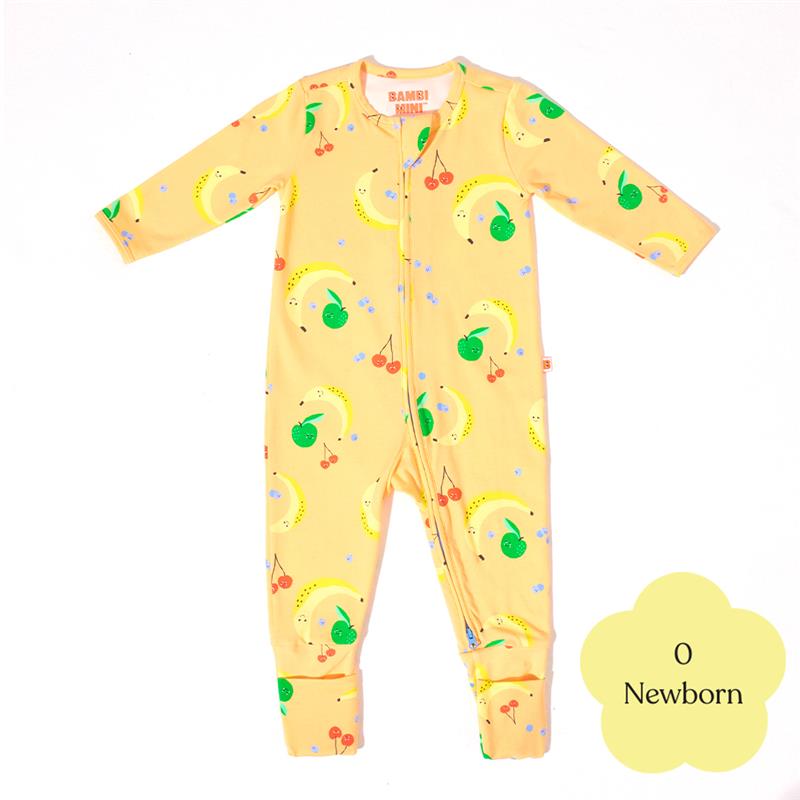 Load image into Gallery viewer, Bambi Mini Co. Wrigglesuit Unisex Orange Fruit Salad 0 Newborn
