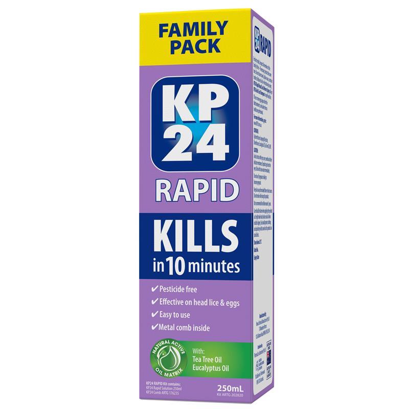 Load image into Gallery viewer, KP24 Rapid 10 Minute Head Lice/Nit Solution 250ml with Comb Family Pack
