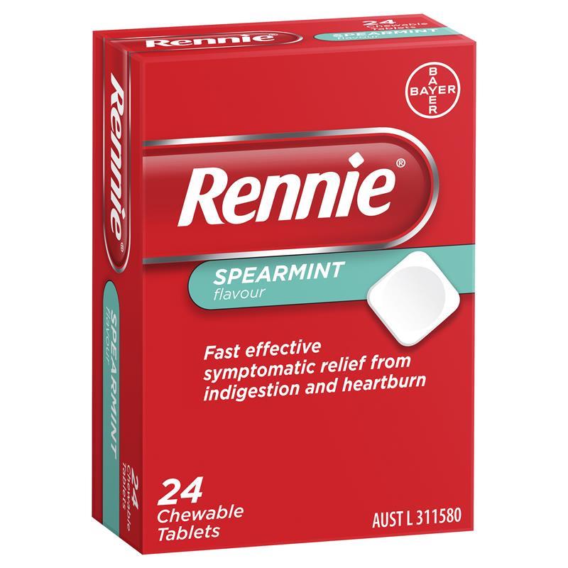 Load image into Gallery viewer, Rennie Indigestion and Heartburn Relief Spearmint 24 Chewable Tablets
