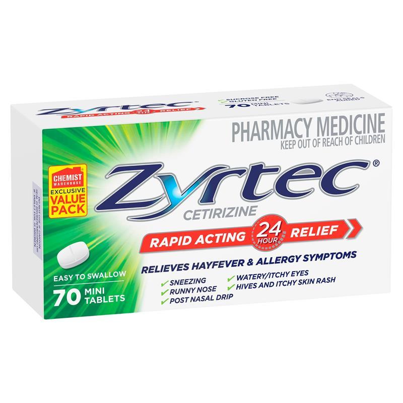 Load image into Gallery viewer, Zyrtec Rapid Acting Antihistamine Allergy &amp; Hayfever Mini Tablets 70 Pack
