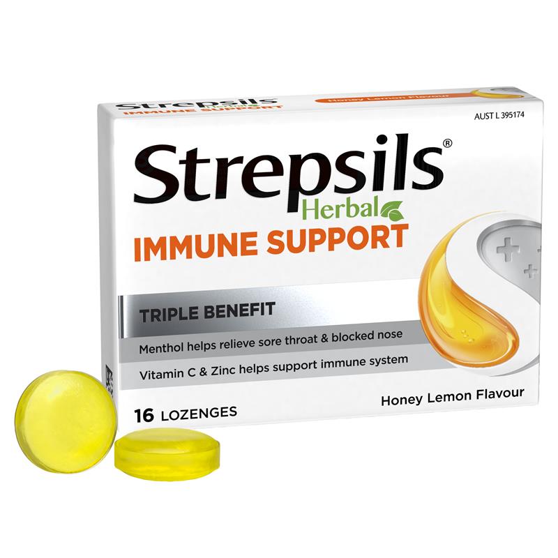 Load image into Gallery viewer, Strepsils Herbal Immune Support Lozenges Honey Lemon 16 Pack
