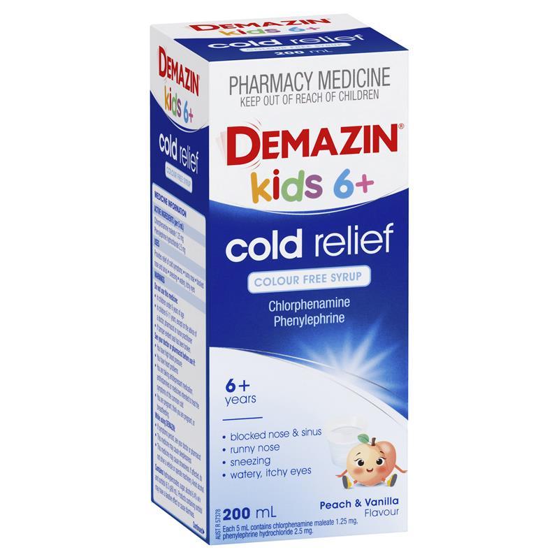 Load image into Gallery viewer, Demazin Kids 6+ Cold Relief Colour Free Syrup 200ml
