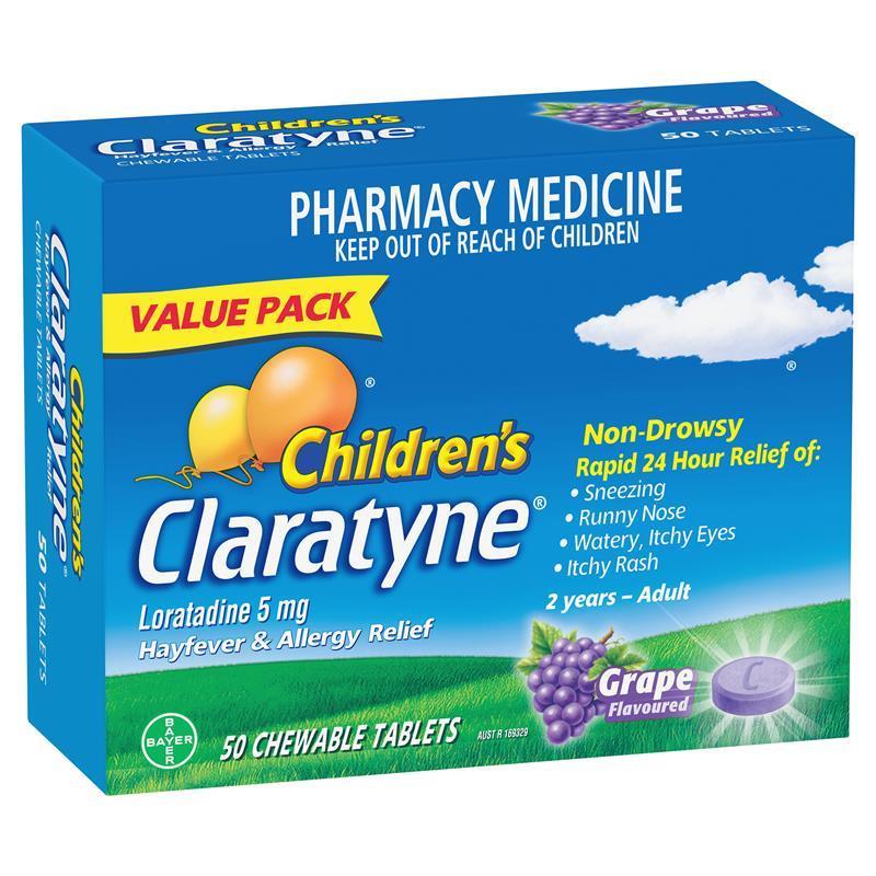 Load image into Gallery viewer, Claratyne Children’s Hayfever &amp; Allergy Relief Grape 50 Chewable Tablets
