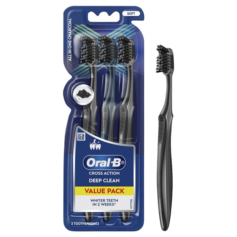 Load image into Gallery viewer, Oral B Toothbrush Cross Action All In One Charcoal 3 Pack
