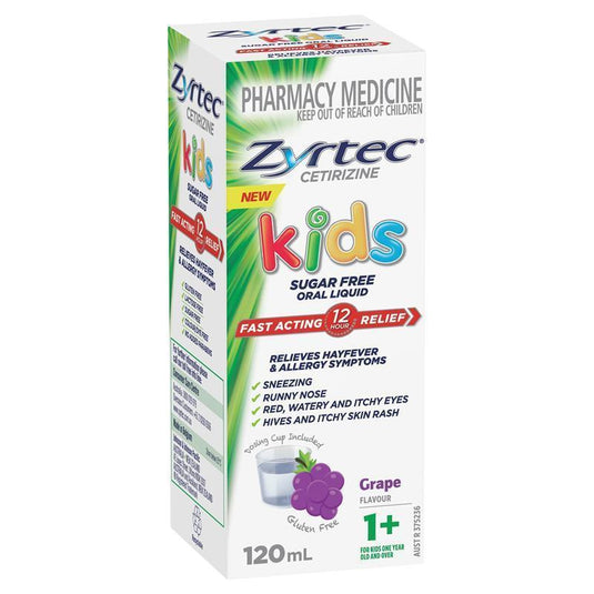 Zyrtec Kids Antihistamine Allergy & Hayfever Oral Liquid Grape 120mL