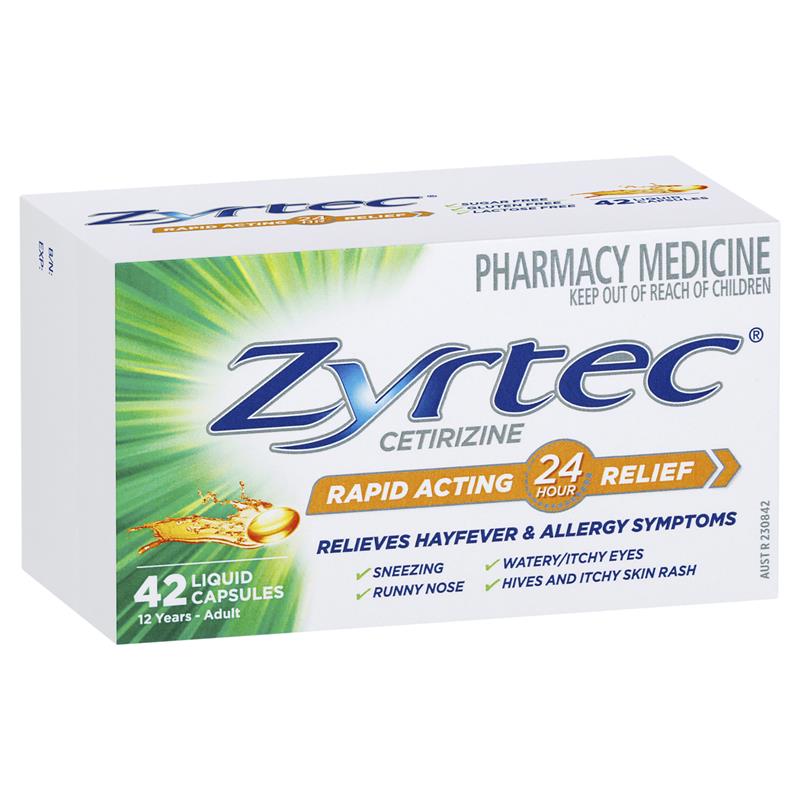 Load image into Gallery viewer, Zyrtec Rapid Acting Relief Antihistamine Hayfever &amp; Allergy Liquid Capsules 42 Pack
