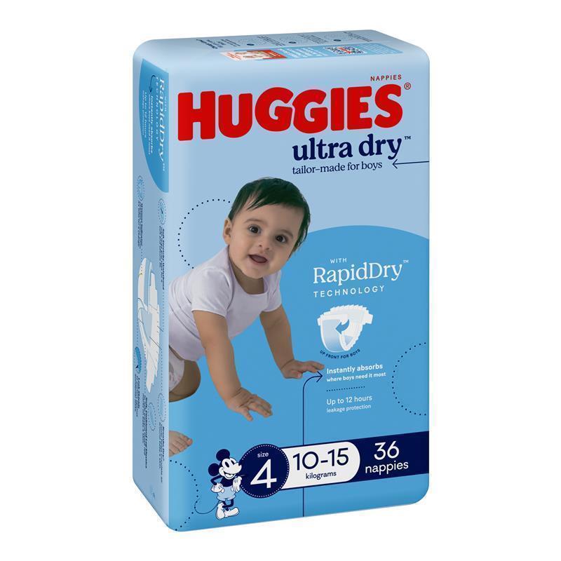 Load image into Gallery viewer, Huggies Ultra Dry Nappies Size 4 Boy 10-15kg Bulk 36 Pack
