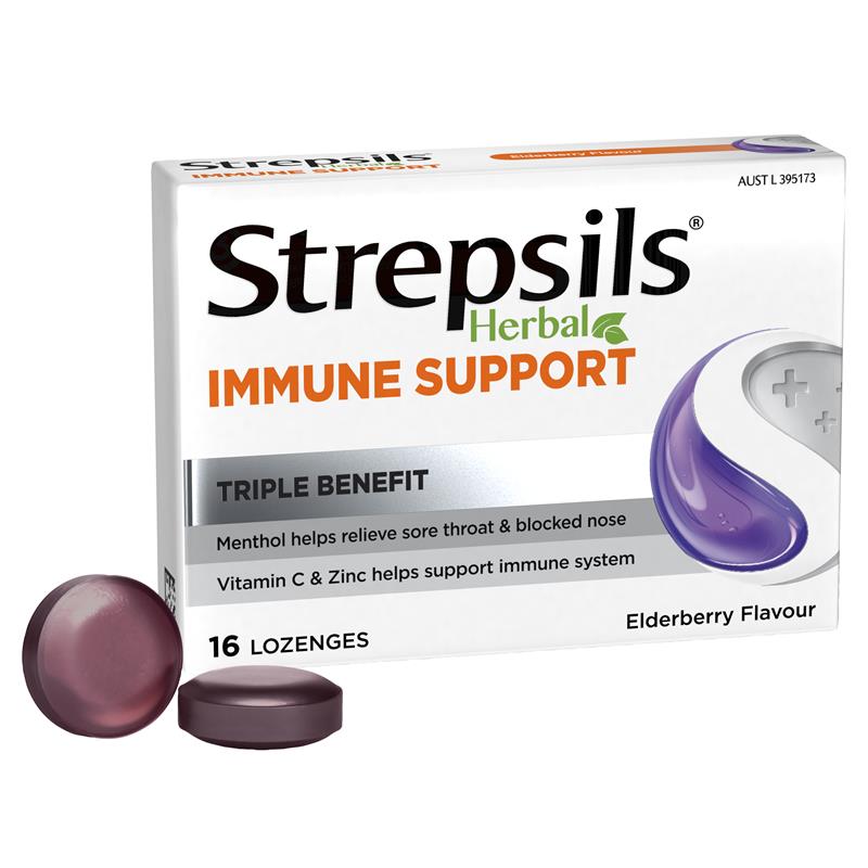 Load image into Gallery viewer, Strepsils Herbal Immune Support Lozenges Elderberry Echinacea 16 Pack
