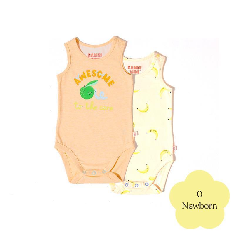 Load image into Gallery viewer, Bambi Mini Co. Supersinglet Bodysuit Unisex Orange Awesome and Bananas 2 pack 0 Newborn
