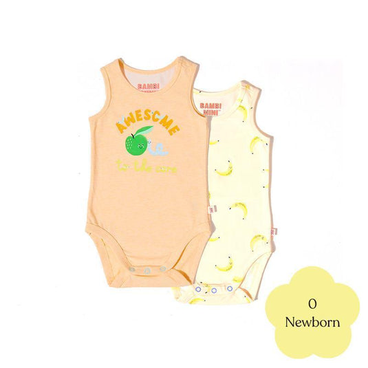Bambi Mini Co. Supersinglet Bodysuit Unisex Orange Awesome and Bananas 2 pack 0 Newborn
