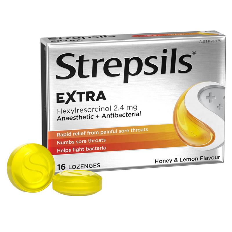 Load image into Gallery viewer, Strepsils Extra Honey Lemon Lozenges 16pk Fast Numbing Sore Throat Pain Relief with Anaesthetic

