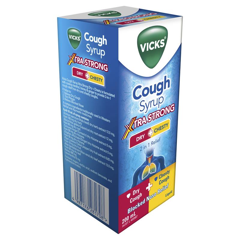 Load image into Gallery viewer, Vicks Cough Syrup Xtra Strong Dry + Chesty 200ml
