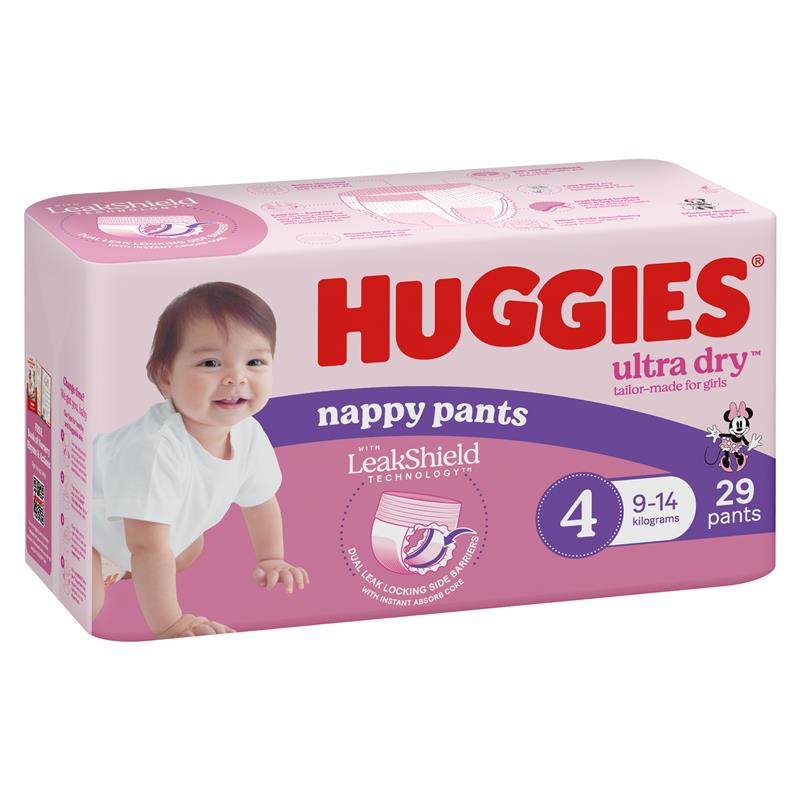 Load image into Gallery viewer, Huggies Ultra Dry Nappy Pants Size 4 9-14kg Girl 29 Pack
