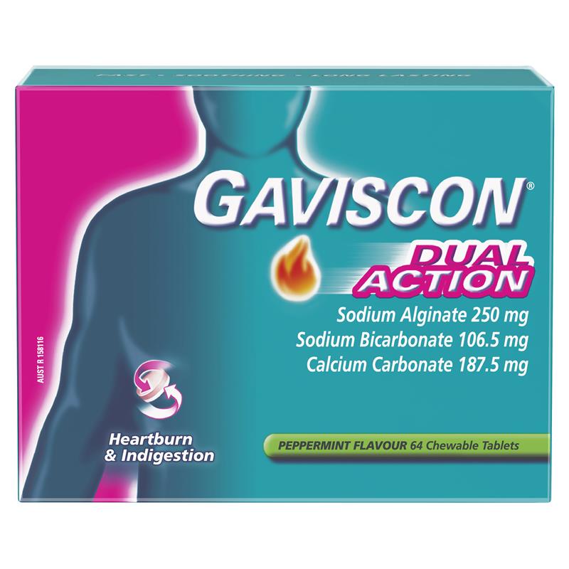 Load image into Gallery viewer, Gaviscon Dual Action Peppermint 64 Chewable Tablets
