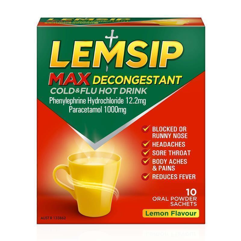 Load image into Gallery viewer, Lemsip Max with Decongestant Lemon 10pk Cold and Flu Hot Drink

