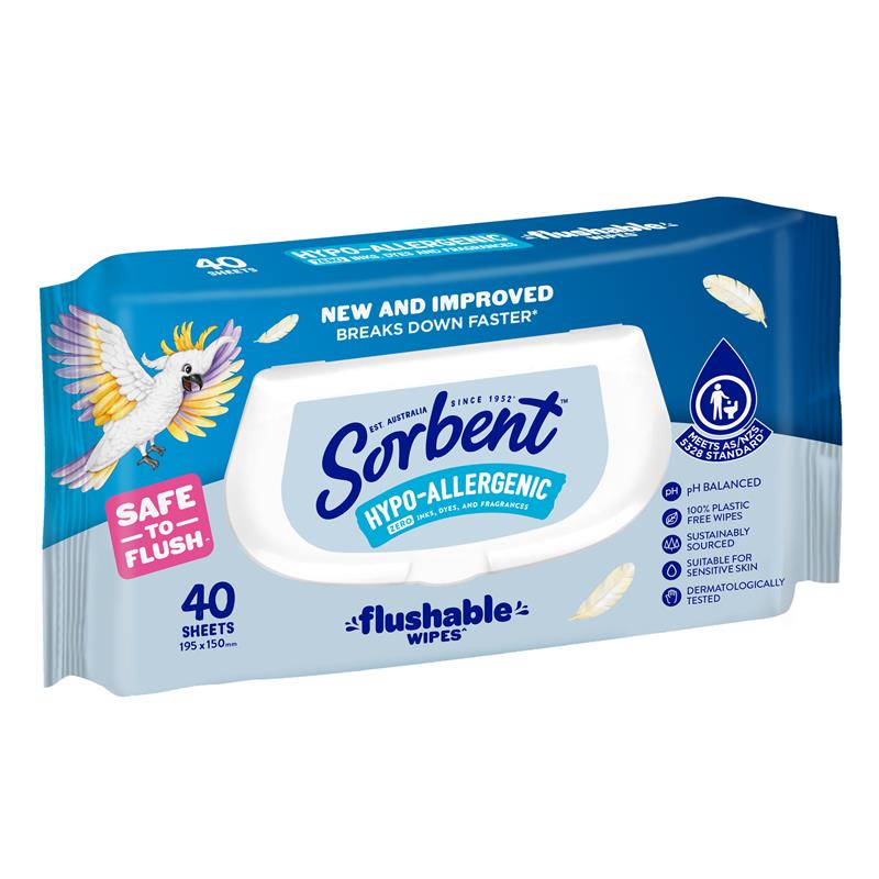 Load image into Gallery viewer, Sorbent Flushable Wipes Hypo Allergenic 40 Pack
