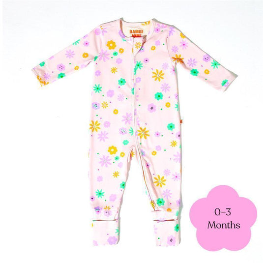 Bambi Mini Co. Wrigglesuit Girls Pink  Neon Floral 0-3