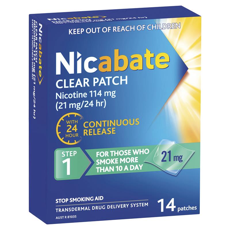 Load image into Gallery viewer, Nicabate Clear Patch Quit Smoking Step 1 21mg 14 Patches (Value Pack)
