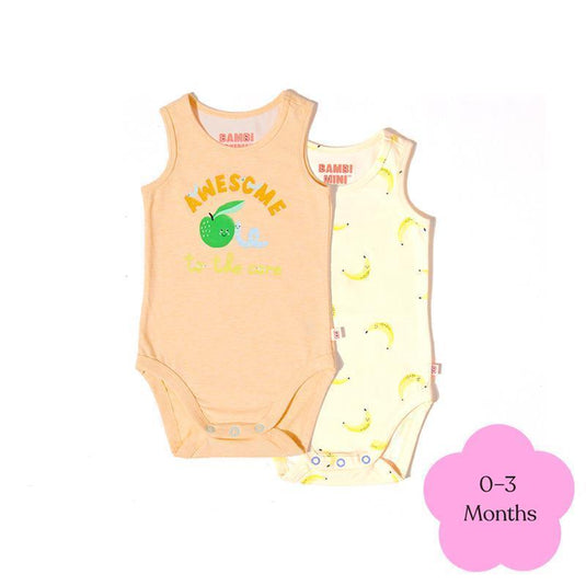 Bambi Mini Co. Supersinglet Bodysuit Unisex Orange Awesome and Banana 2 pack 0-3