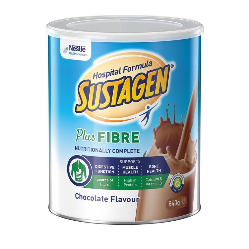 Load image into Gallery viewer, Sustagen Hospital Formula + Fibre Nutritional Supplement Chocolate Flavour 840g
