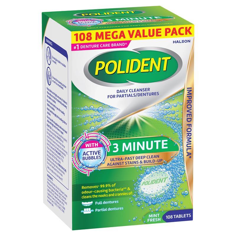 Load image into Gallery viewer, Polident 3 Minute Denture Cleanser 108 Tablets Exclusive Size

