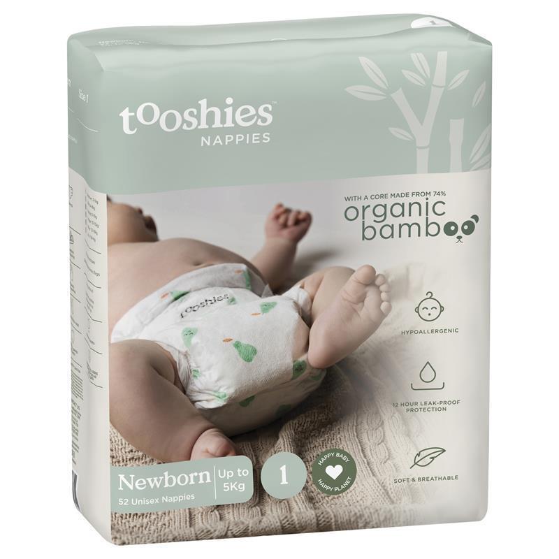 Load image into Gallery viewer, Tooshies Eco Nappies with Organic Bamboo Size 1 Newborn 3-5kg, 52 Pack
