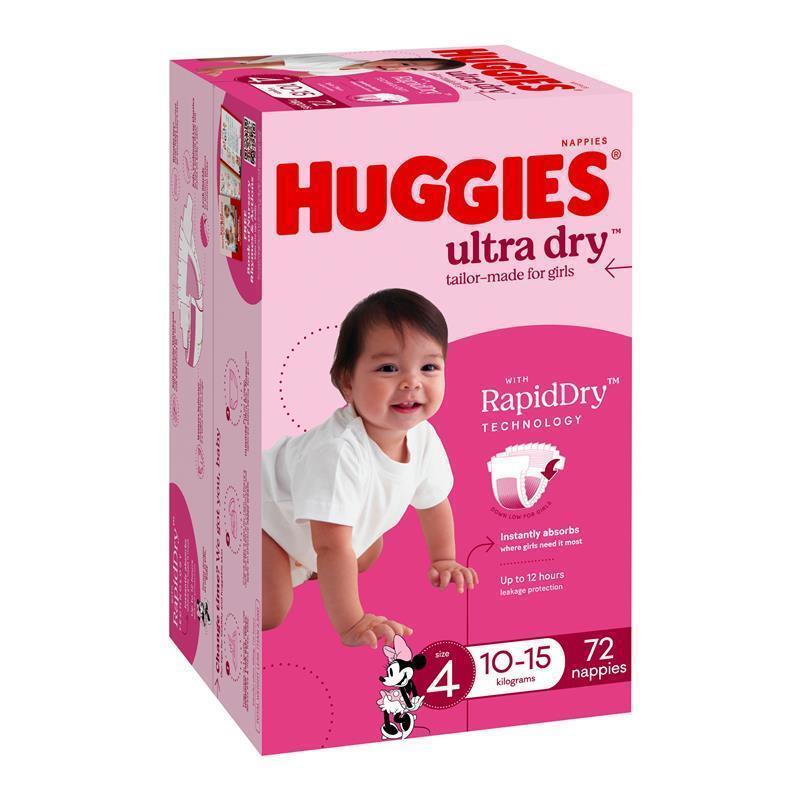 Load image into Gallery viewer, Huggies Ultra Dry Nappies Girl Size 4 Jumbo 72 Pack
