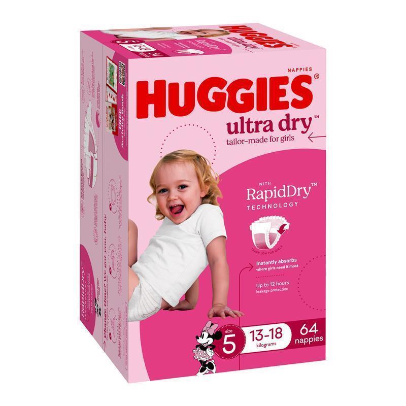 Load image into Gallery viewer, Huggies Ultra Dry Nappies Girl Size 5 Jumbo 64 Pack
