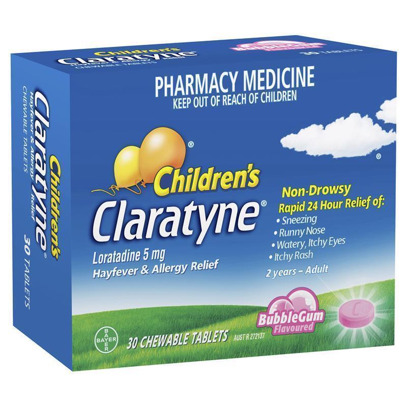 Load image into Gallery viewer, Children's Claratyne Allergy &amp; Hayfever Relief Antihistamine For Kids Bubblegum Flavoured Chewable Tablets 30 pack
