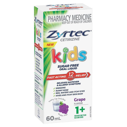 Zyrtec Kids Antihistamine Allergy & Hayfever Oral Liquid Grape 60mL