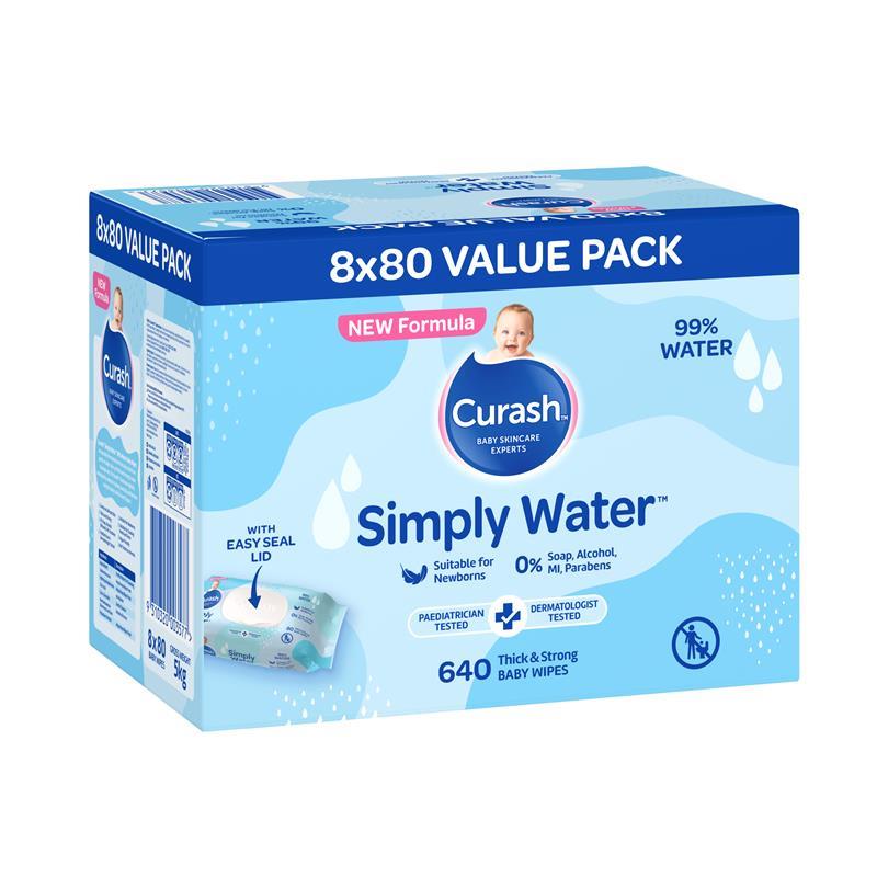 Load image into Gallery viewer, Curash Simply Water Wipes 8x80 Pack
