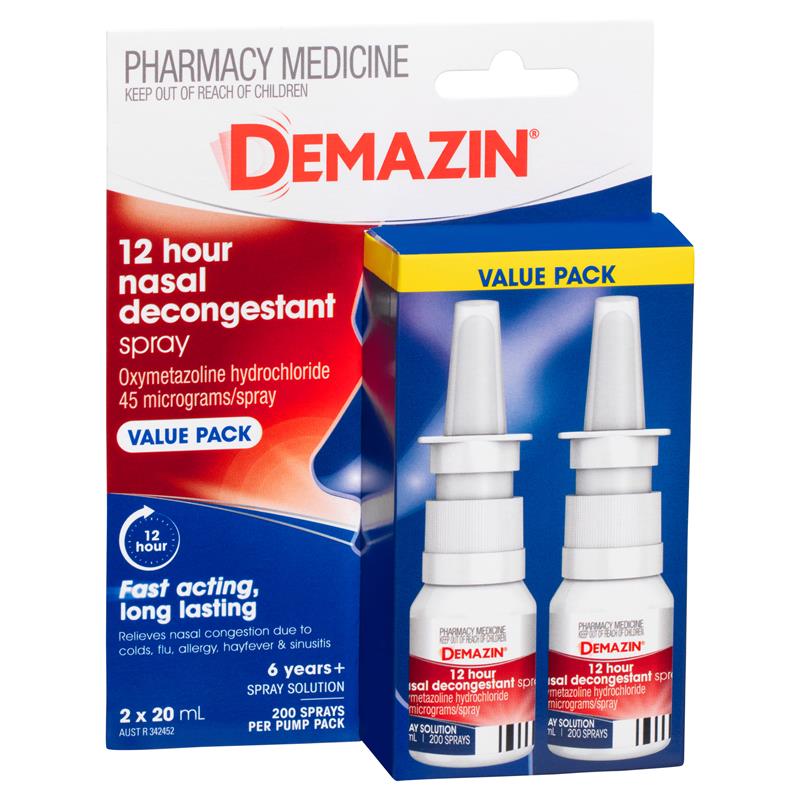 Load image into Gallery viewer, Demazin 12 Hour Relief Decongestant Nasal Spray 2 x 20ml
