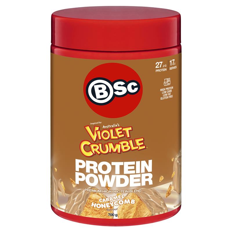 Load image into Gallery viewer, BSc x Violet Crumble Protein Powder Caramel Honeycomb 700g
