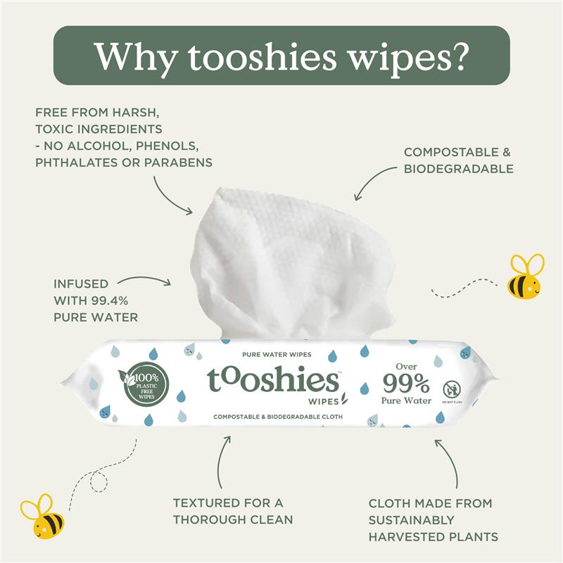 Load image into Gallery viewer, Tooshies Baby Wipes Pure Water 6 x 70 Pack
