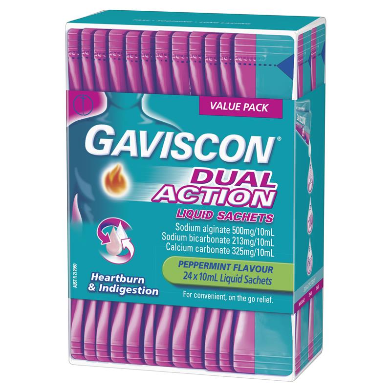 Load image into Gallery viewer, Gaviscon Dual Action Liquid Sachets Peppermint 24 Pack
