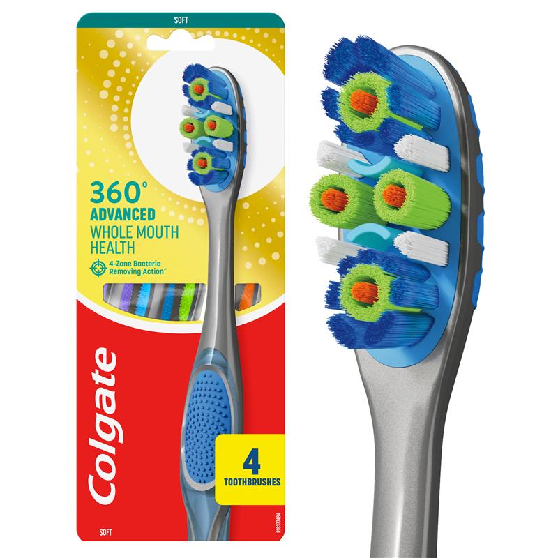 Load image into Gallery viewer, Colgate Toothbrush 360 Degree Advanced Whole Mouth Health Soft 4 Pack
