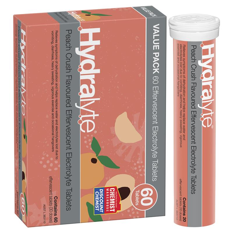 Load image into Gallery viewer, Hydralyte Electrolyte Effervescent Peach Crush 60 Tablets Exclusive Size
