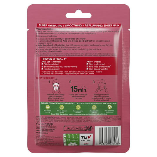 Garnier Hydra Bomb Hyaluronic Acid + Grape Seed Anti Ageing Sheet Mask