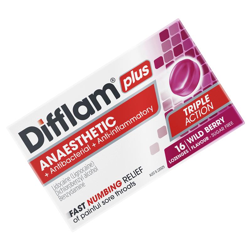 Load image into Gallery viewer, Difflam Plus Anaesthetic Sugar Free Wild Berry 16 Lozenges
