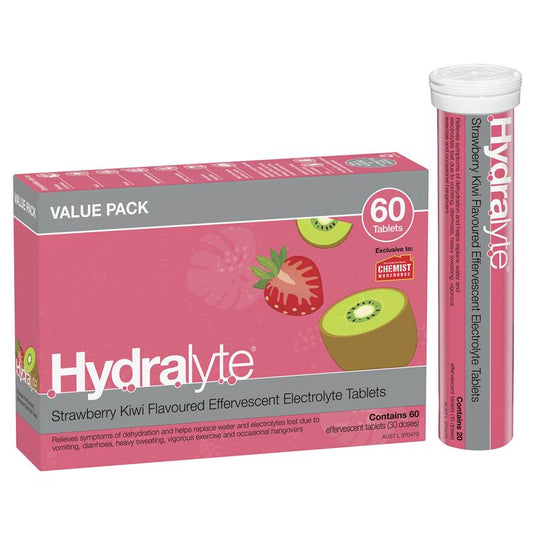 Hydralyte Electrolyte Effervescent Strawberry Kiwi 60 Tablets Exclusive Size